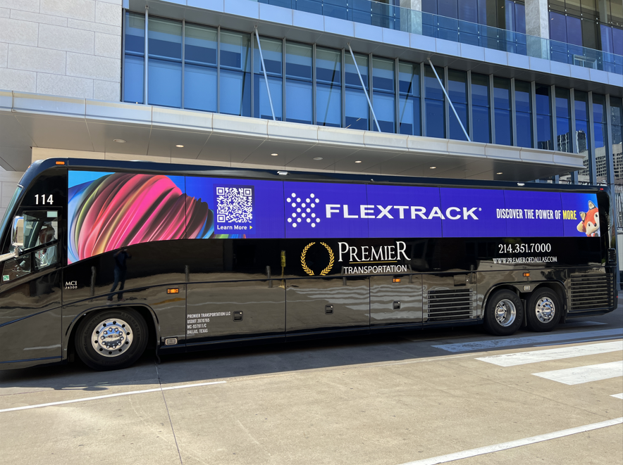 Flextrack branded bus at the CWS conference