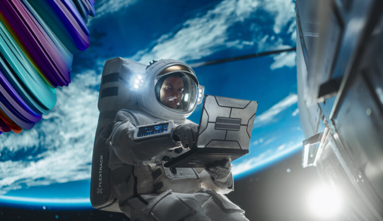 Flextrack spaceman connecting Aerospace and defense together on a spacewalk